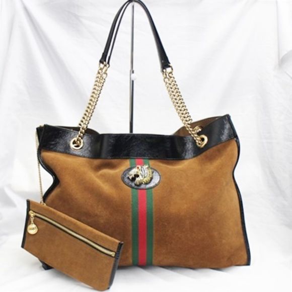 Gucci Raja Large Tote Bag Suede Leather Chain Bag - Picture 1 of 8